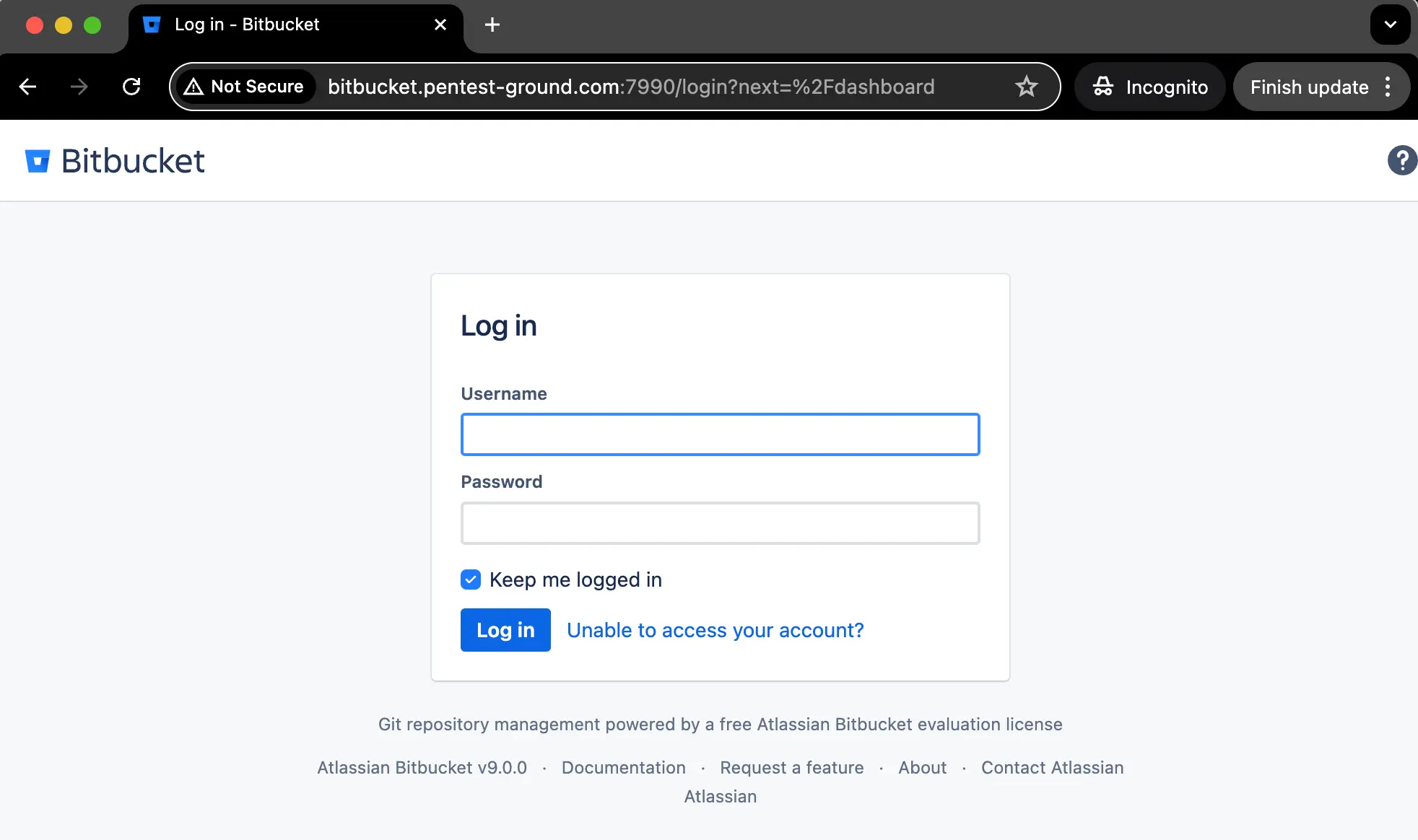 Bitbucket login form