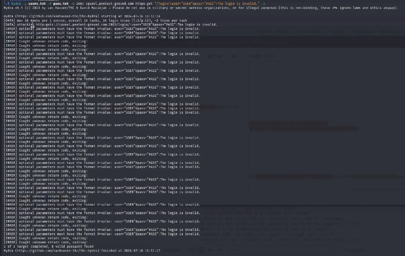 cPanel Hydra output multiple credentials