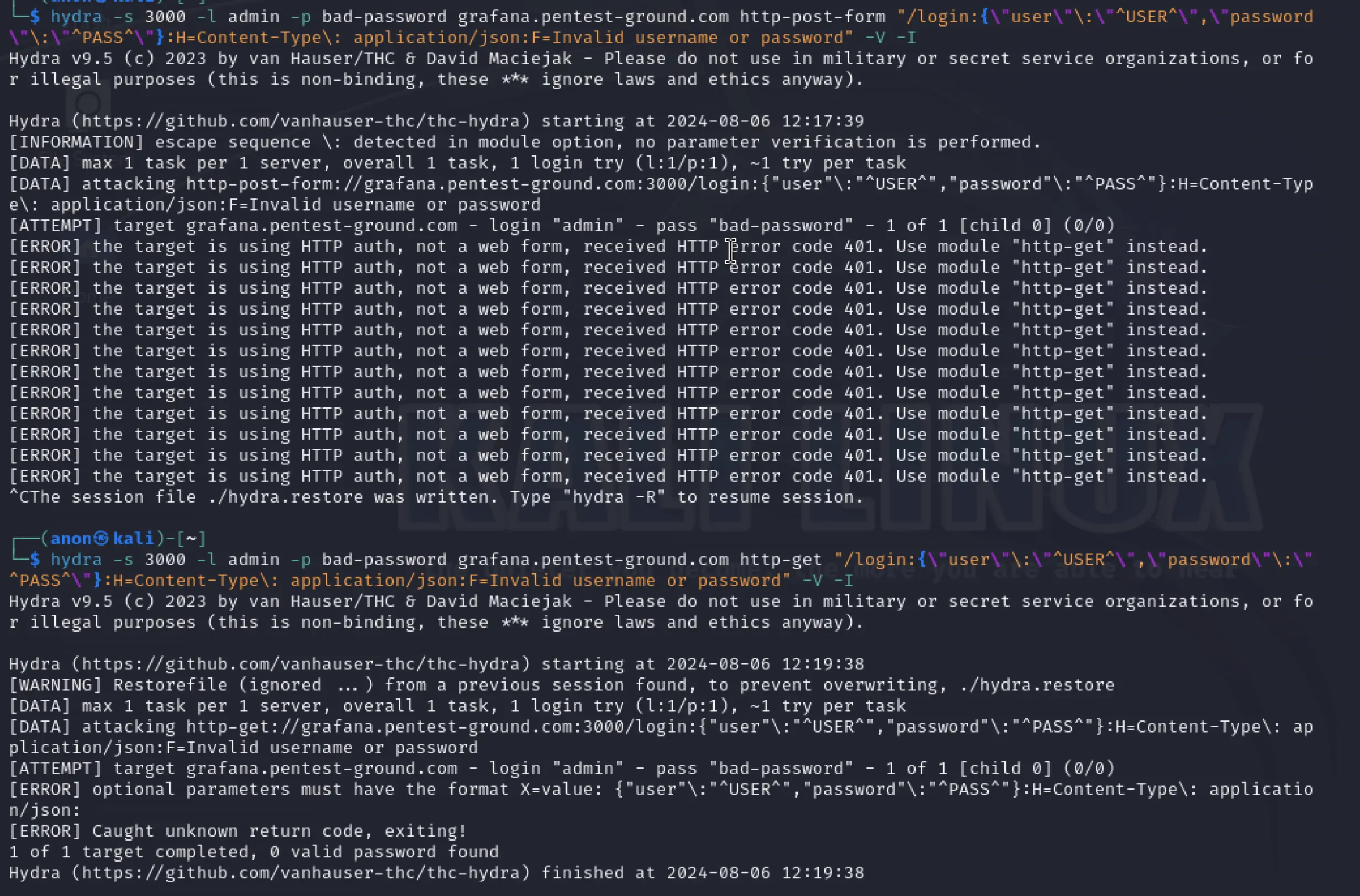 Grafana Hydra output