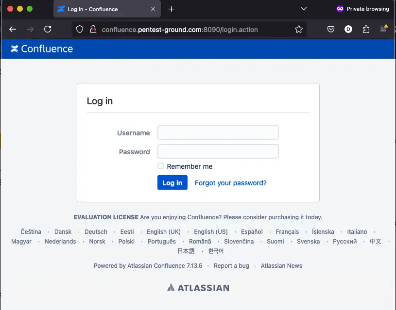 Confluence login form