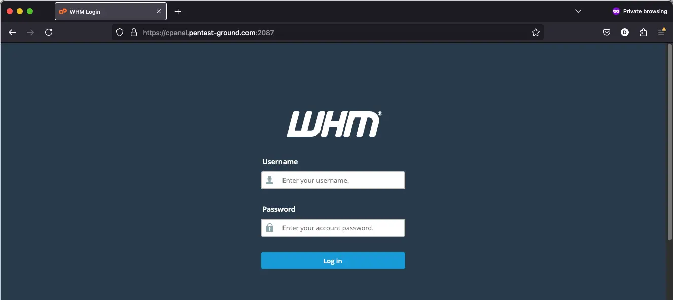 cPanel WHM login form