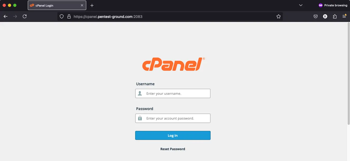 cPanel login form