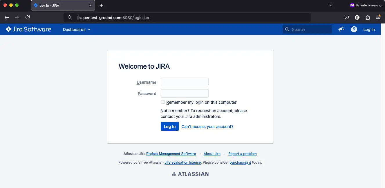 Jira login form