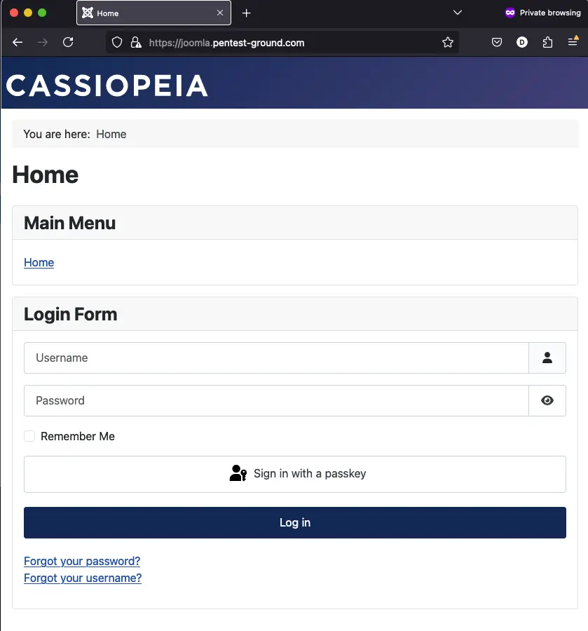 Joomla login form