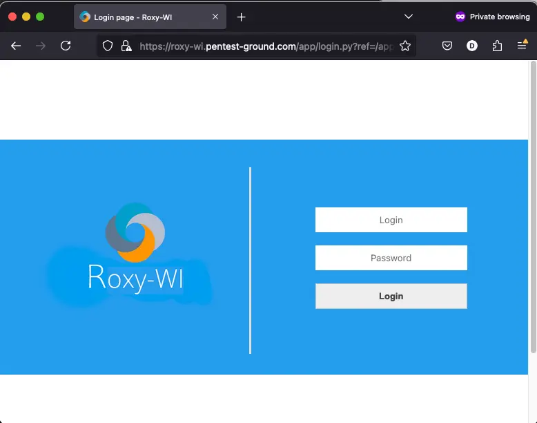 Admin login page for Roxy-WI