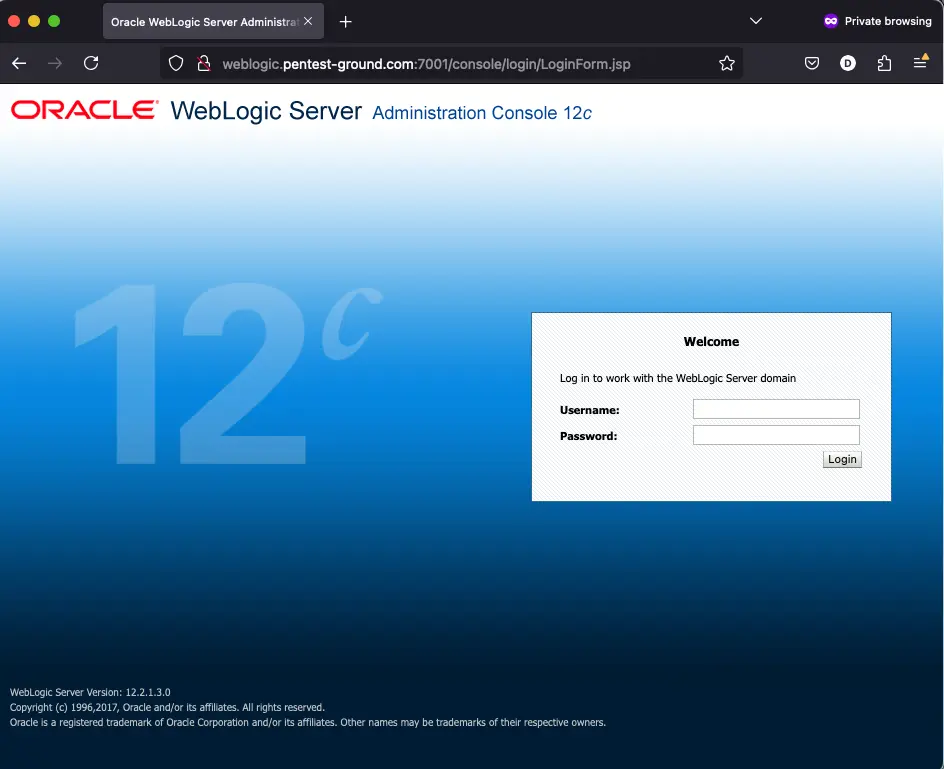 Weblogic login form