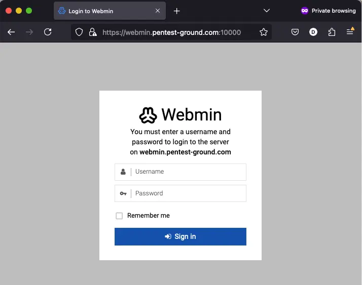 Webmin login form