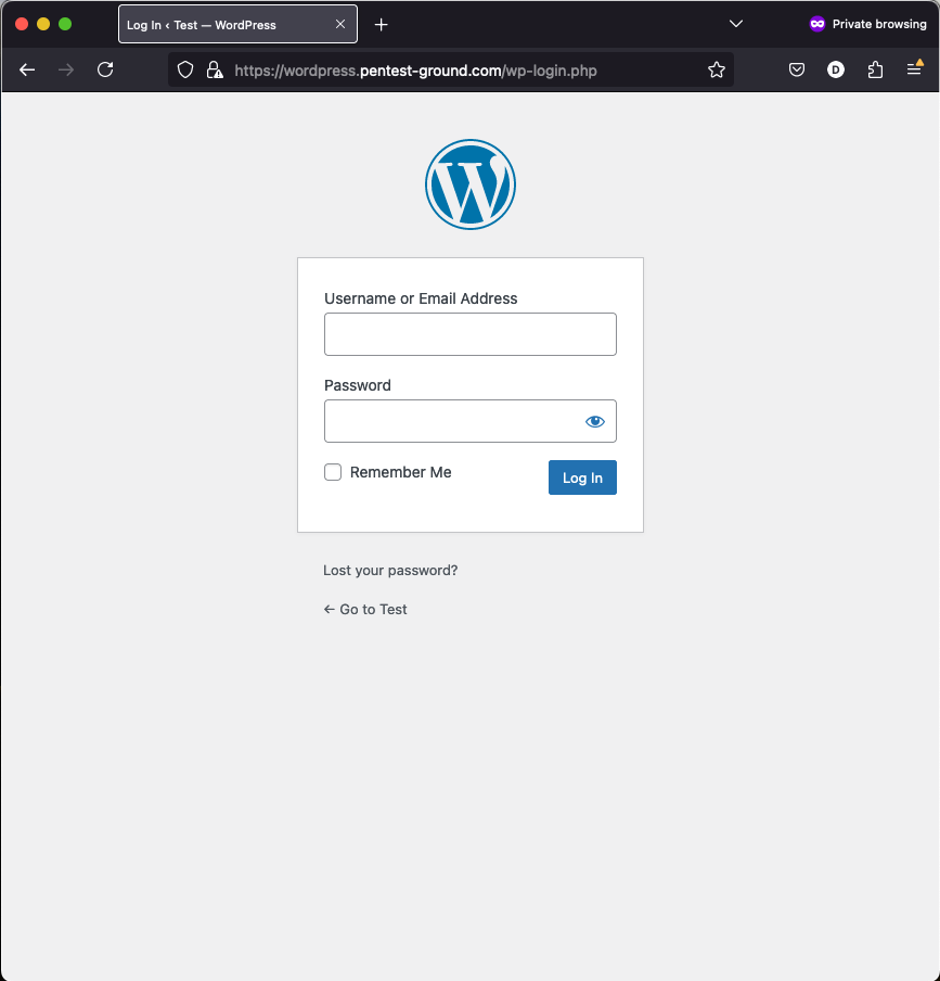 Wordpress login interface