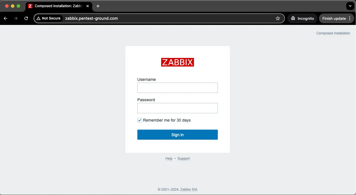 Zabbix login form