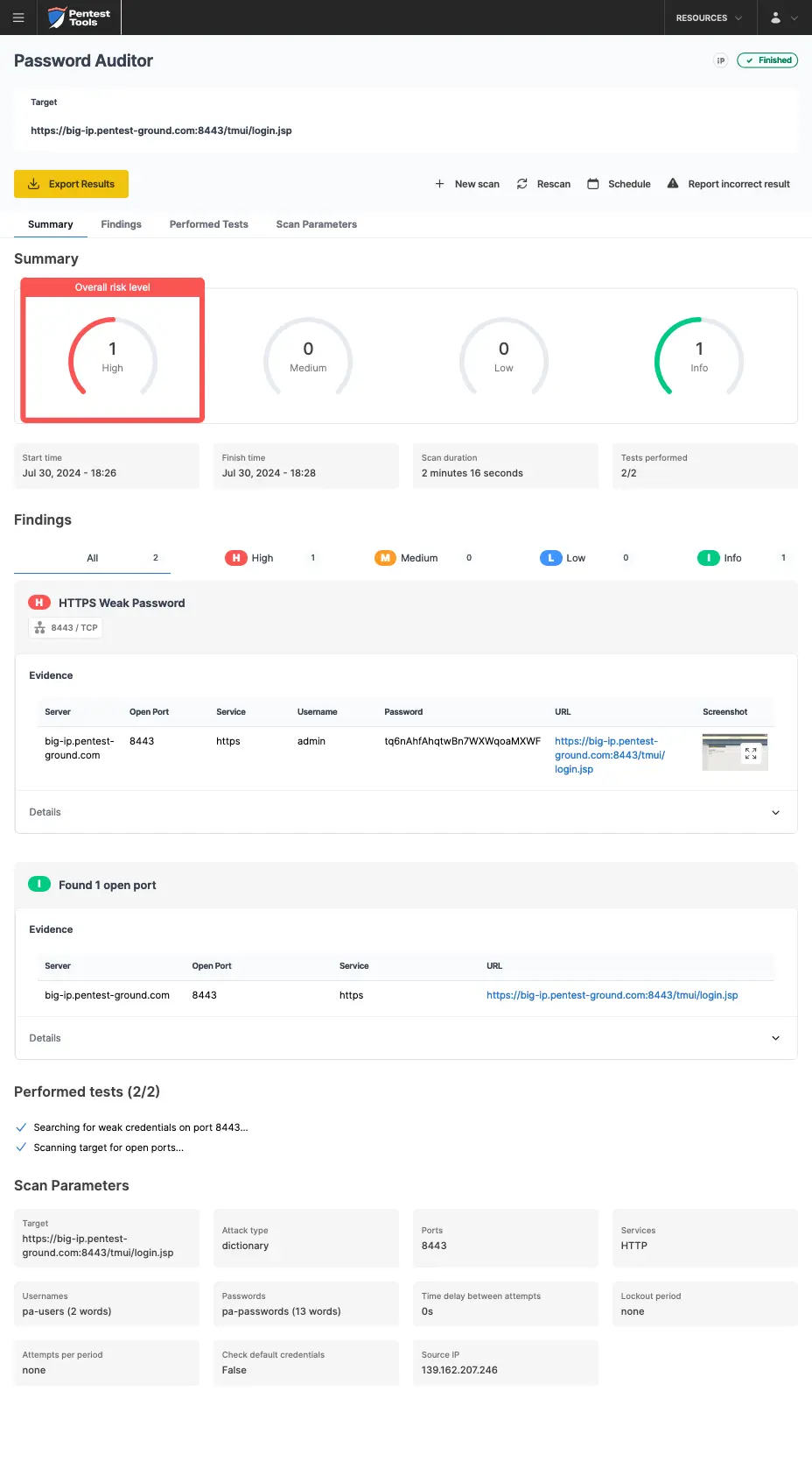 F5 BIG-IP Password Auditor scan findings