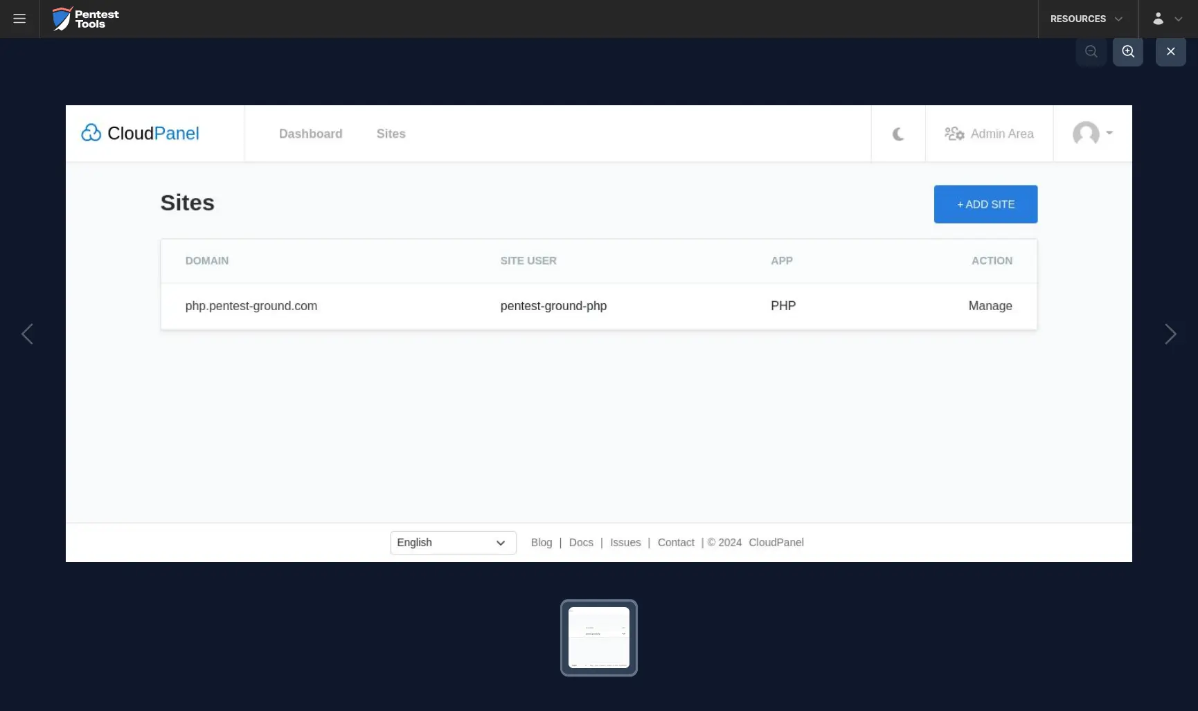 Password Auditor screenshot of the Cloudpanel logged-in session