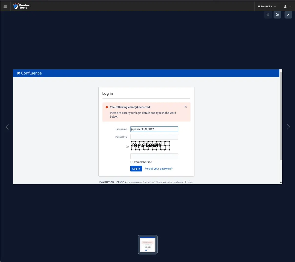 Password Auditor screenshot Confluence login error