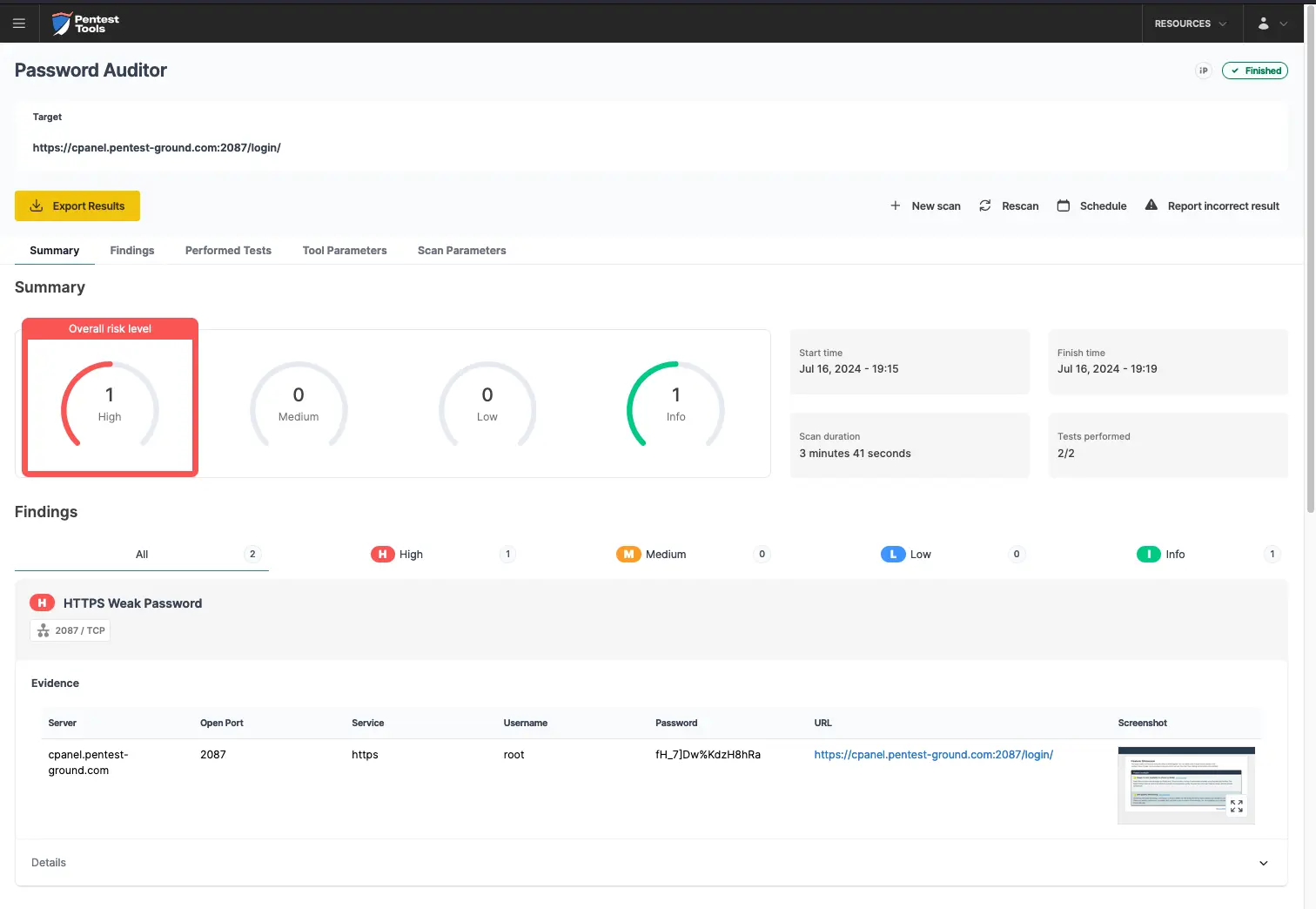 cPanel WHM Password Auditor scan findings