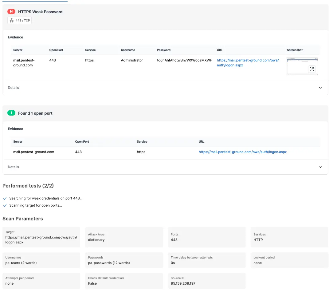 Password Auditor Microsoft Exchange scan findings