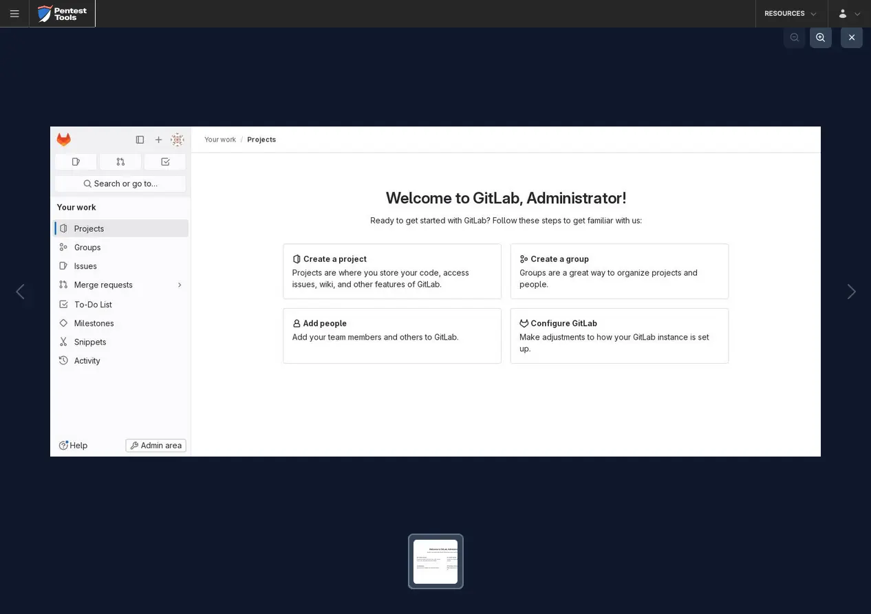 Password Auditor screenshot of the Gitlab CE logged-in session