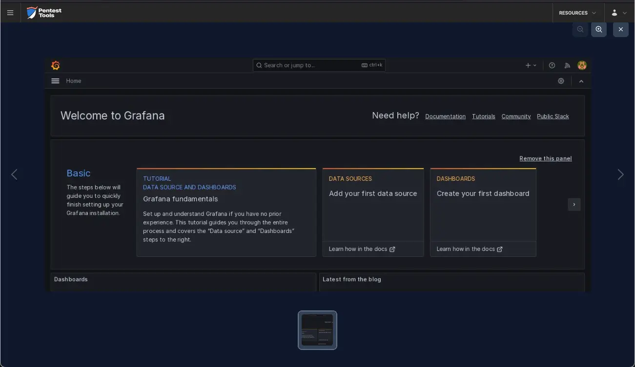 Password Auditor screenshot of the Grafana logged-in session