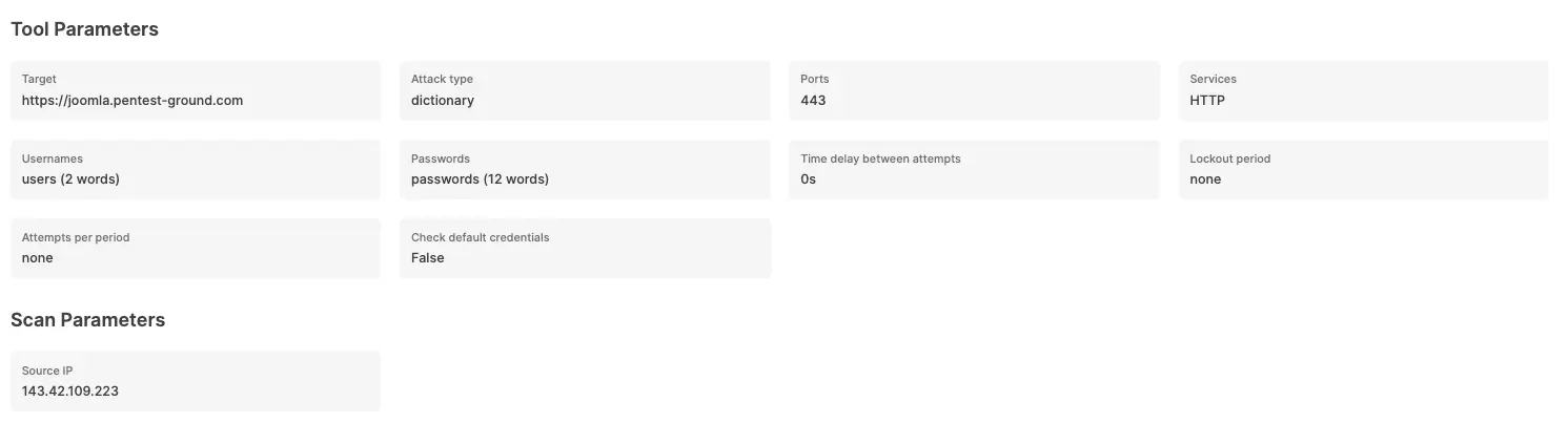 Joomla Password Auditor tool parameters