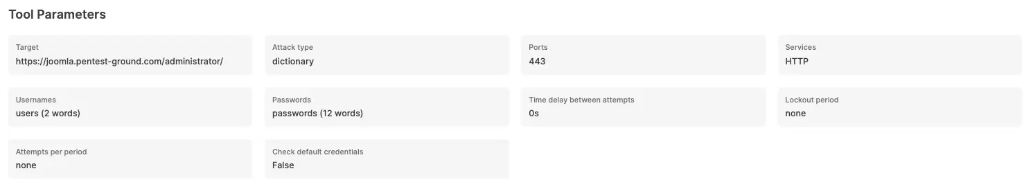 Joomla administrator Password Auditor tool parameters