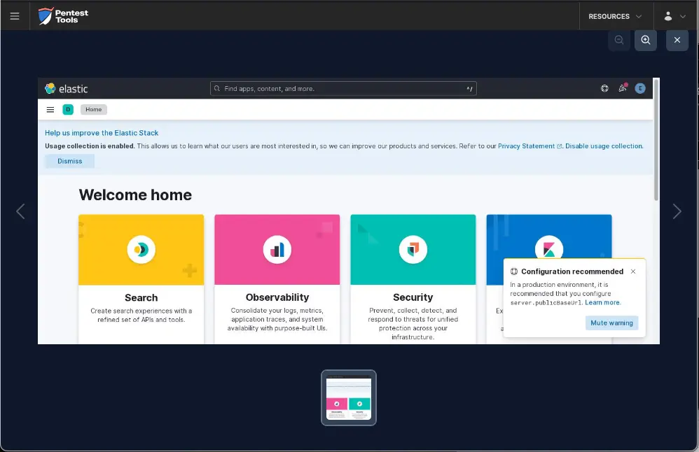 Password Auditor screenshot of the Kibana logged-in session