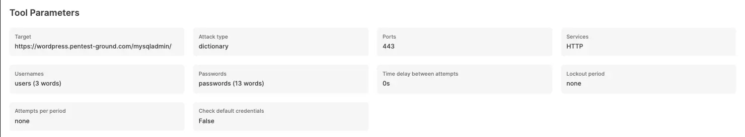 phpMyAdmin Password Auditor tool parameters