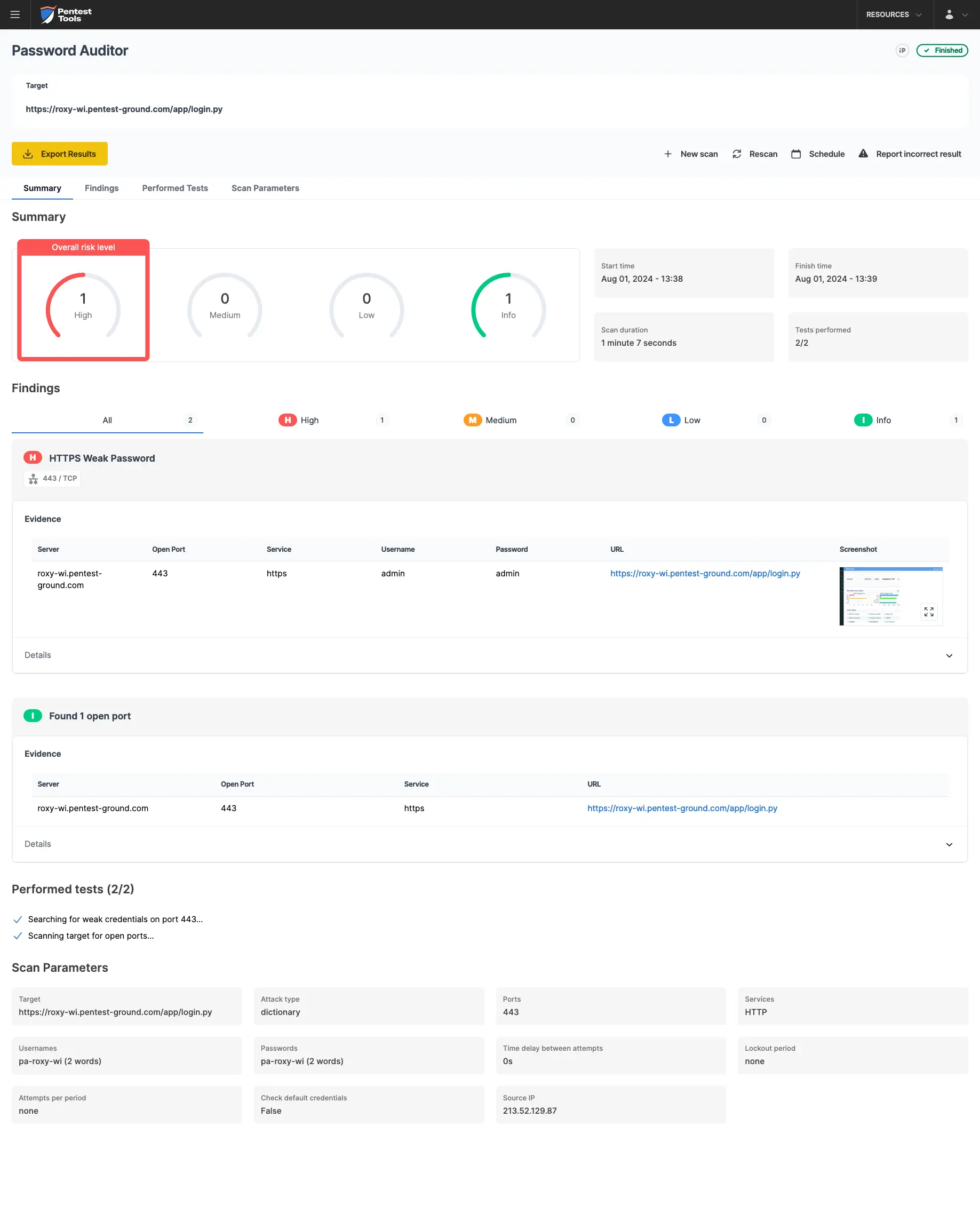 Roxy-WI Password Auditor scan results