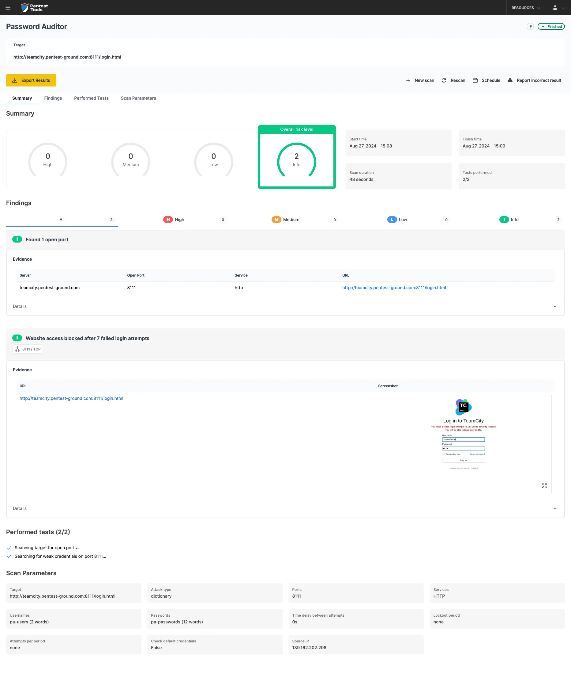 JetBrains TeamCity Password Auditor scan findings