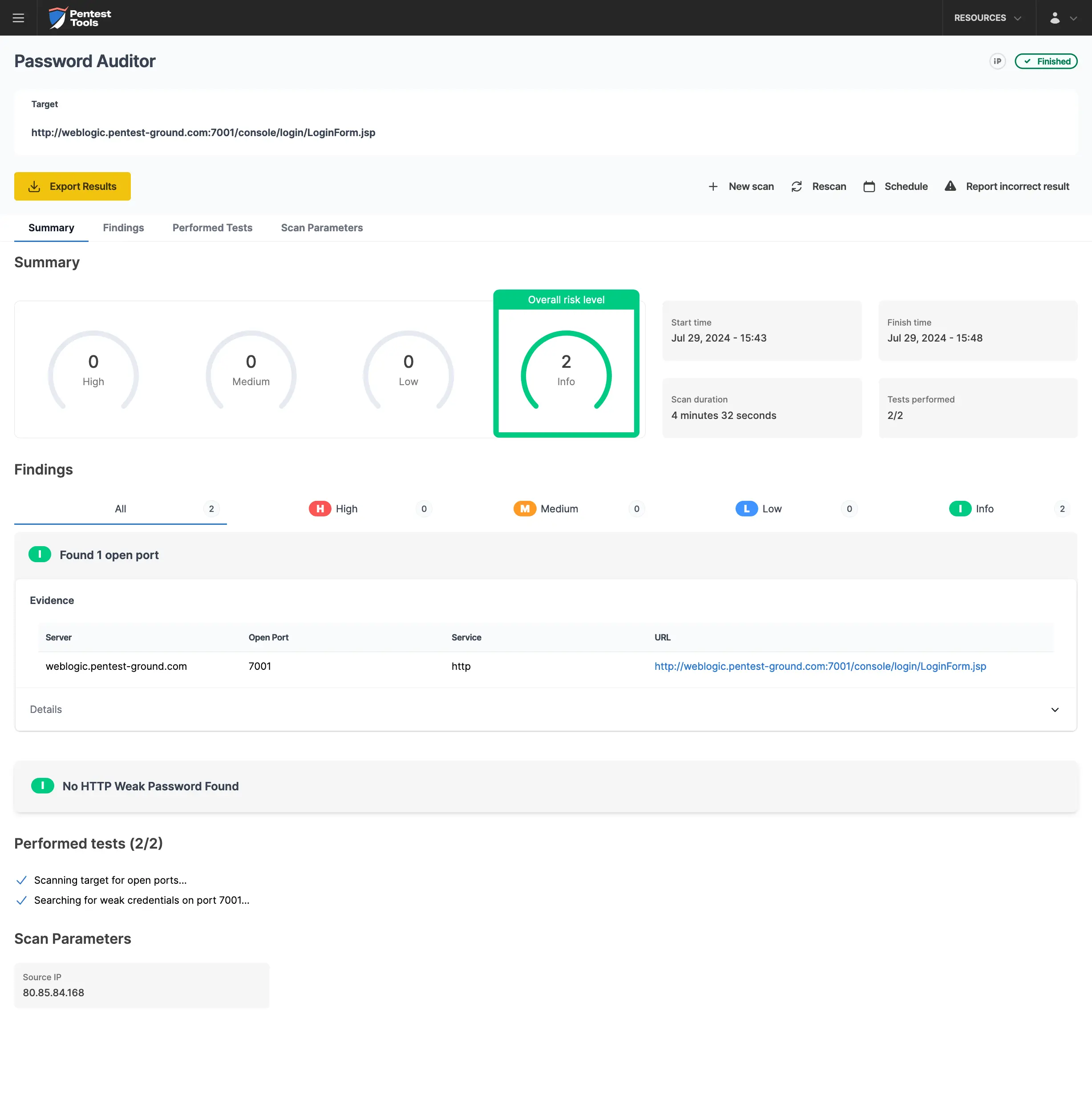 Oracle Weblogic Password Auditor scan findings