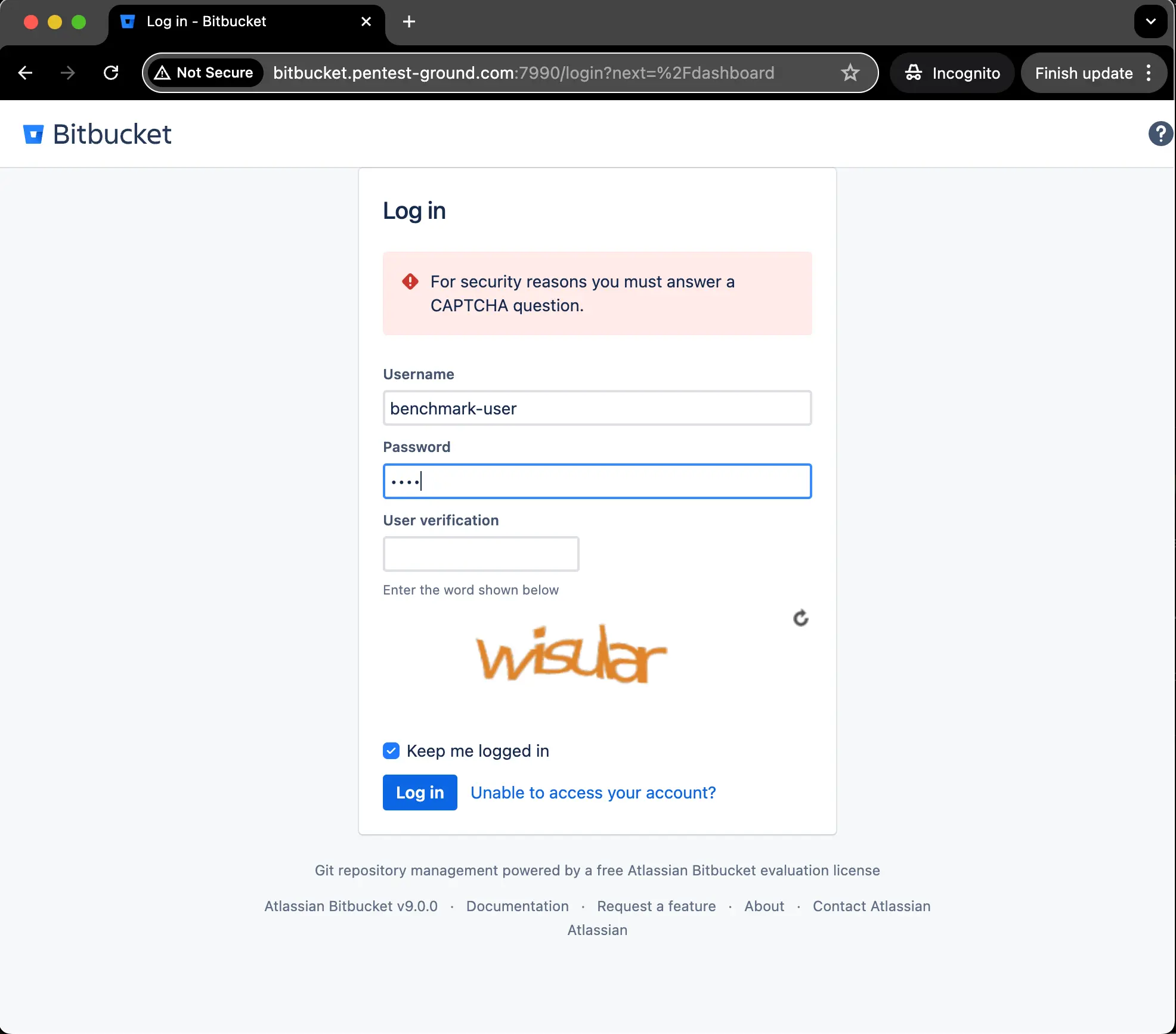 Bitbucket login captcha