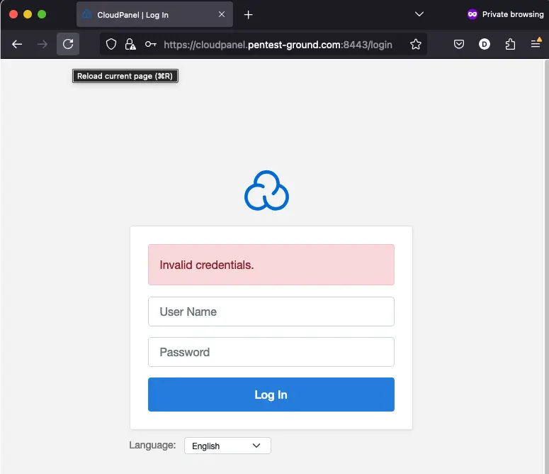 Cloudpanel login error