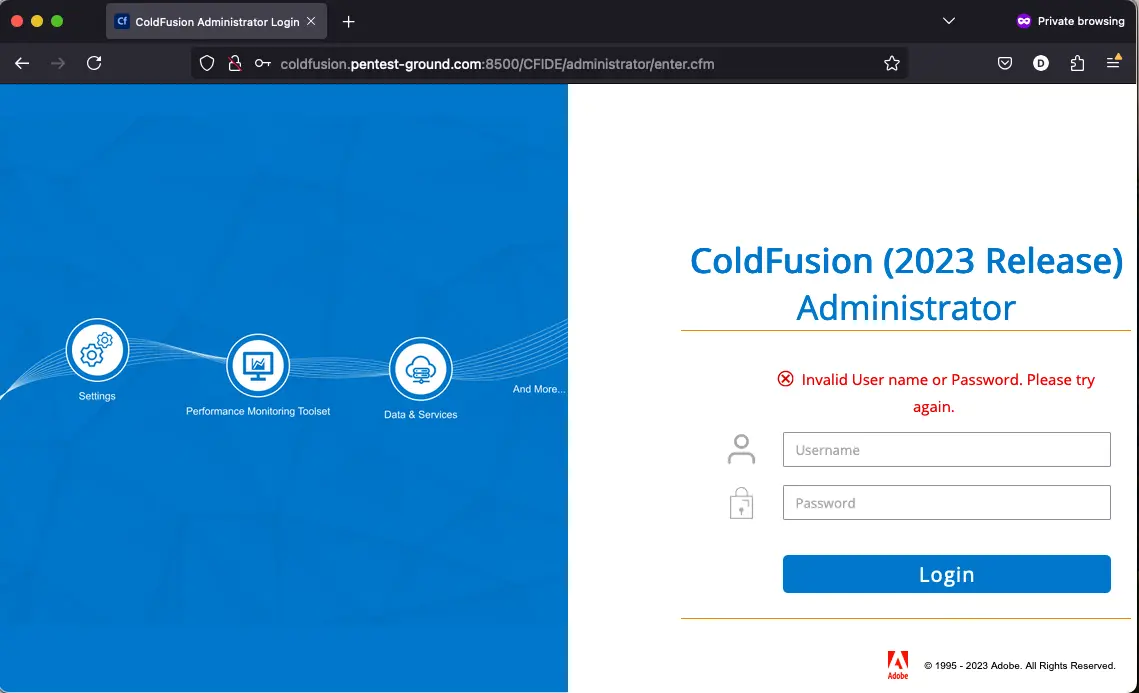 Adobe Coldfusion login error