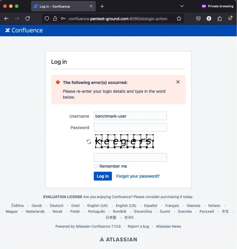 Confluence login captcha