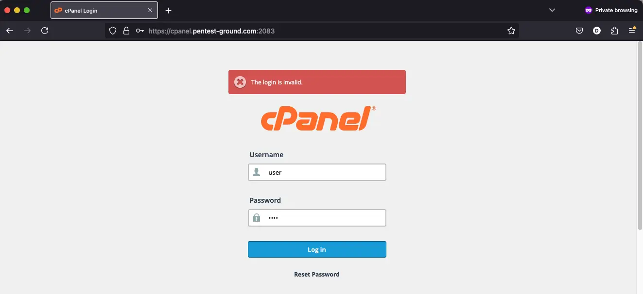 cPanel login error