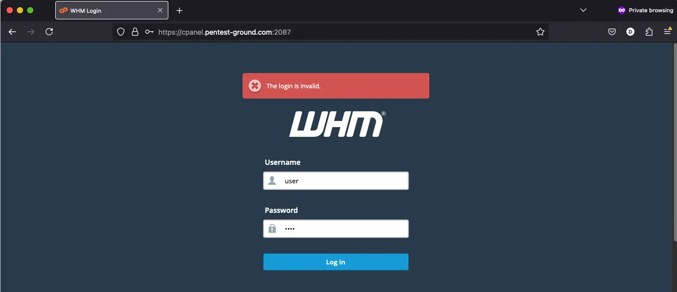 cPanel WHM login error