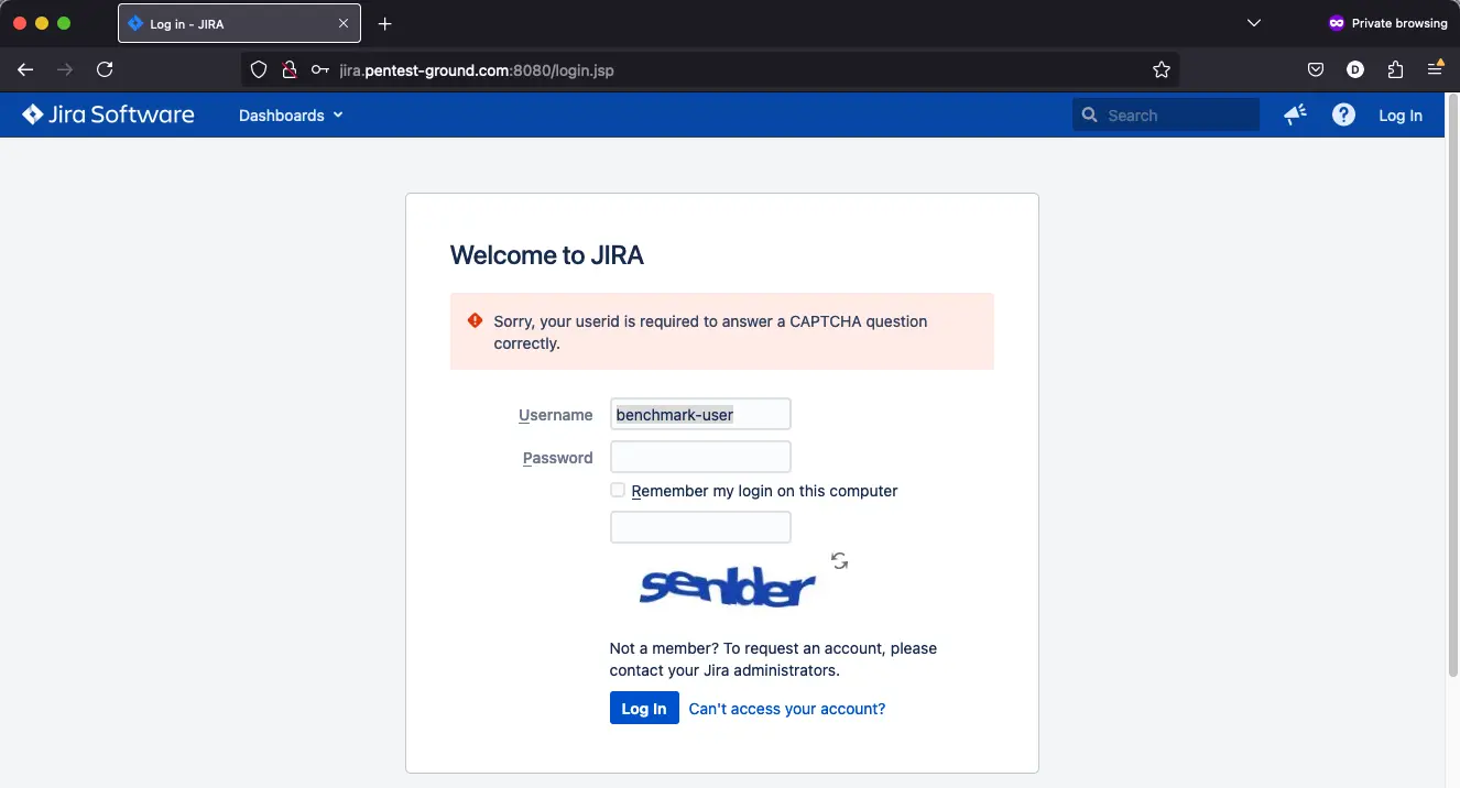 Jira login captcha