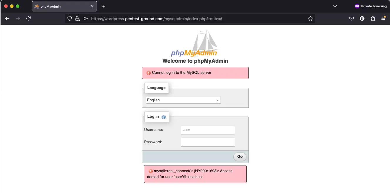 phpMyAdmin login error