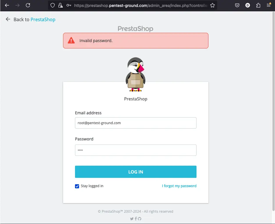 PrestaShop login error