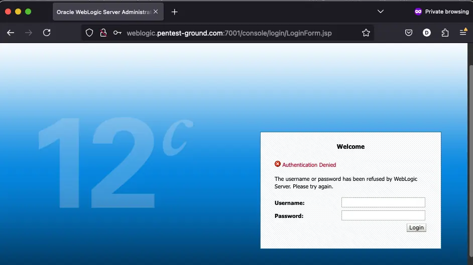 Oracle Weblogic login error
