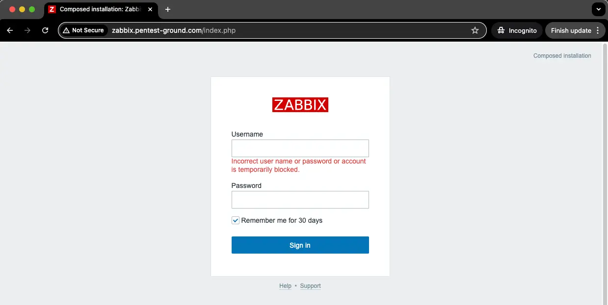 Zabbix login error