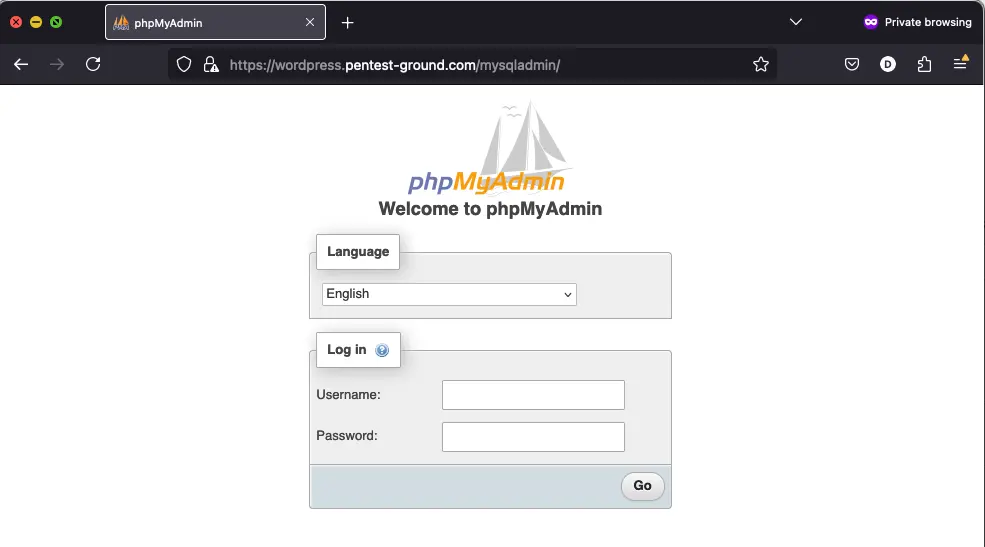 phpMyAdmin login form