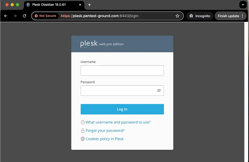 Plesk login form