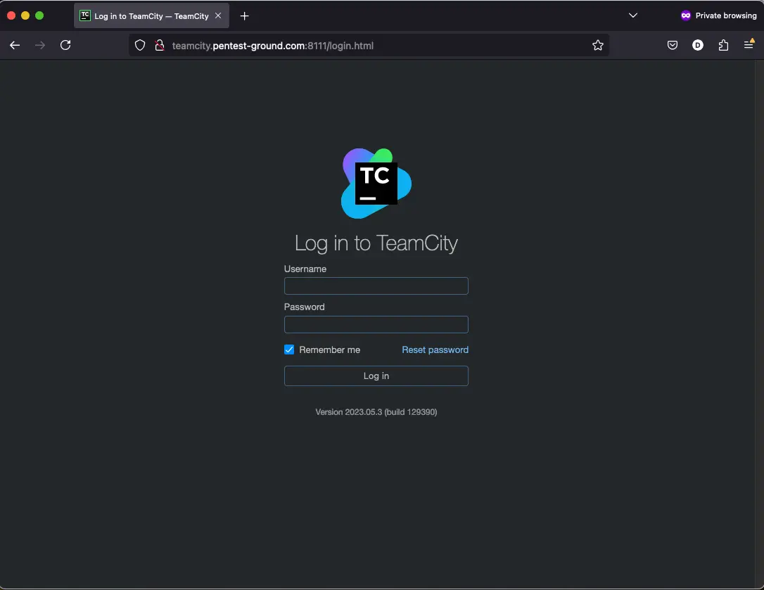 Admin login page for JetBrains TeamCity